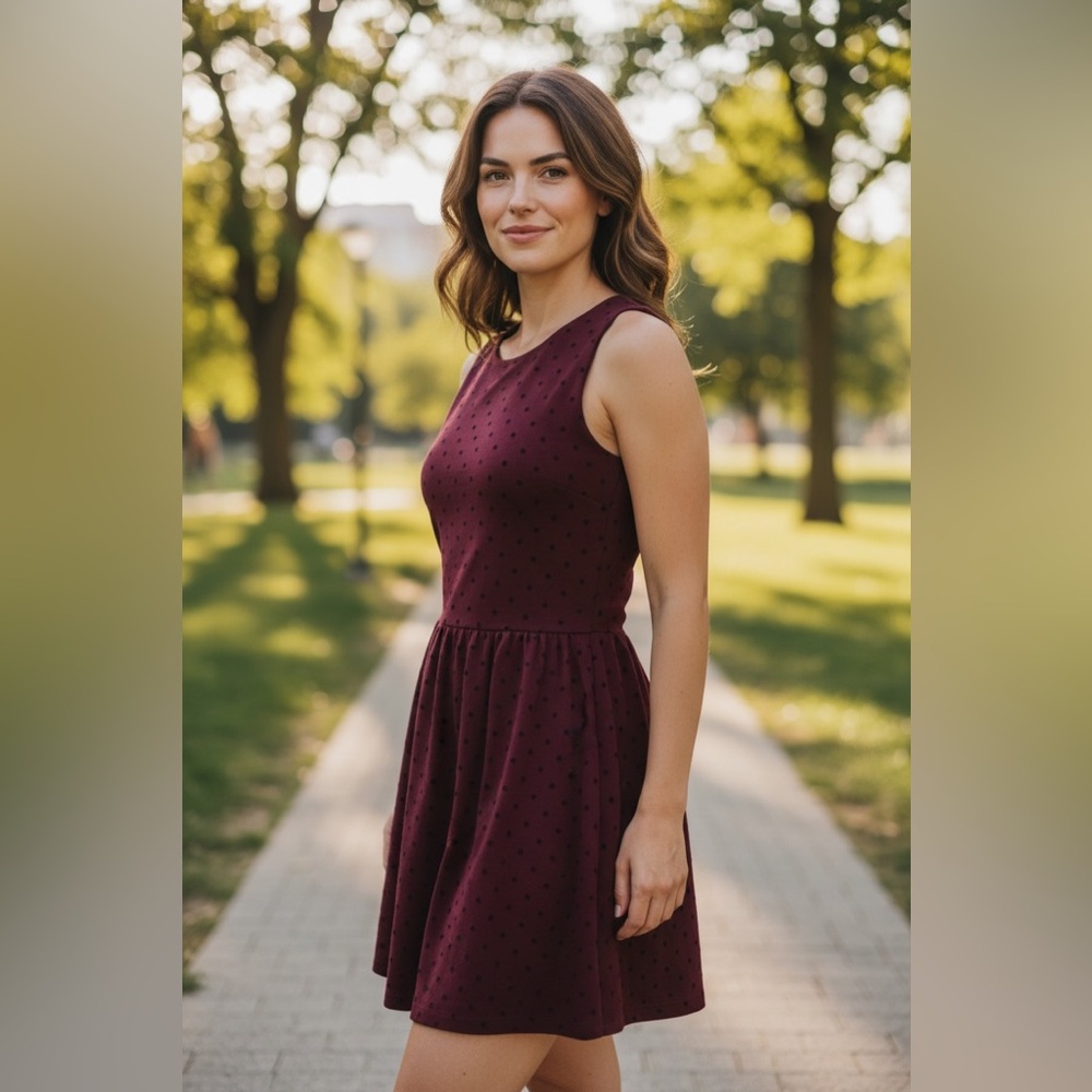 J. Crew Factory Polka Dot Dress S Maroon‎ Red